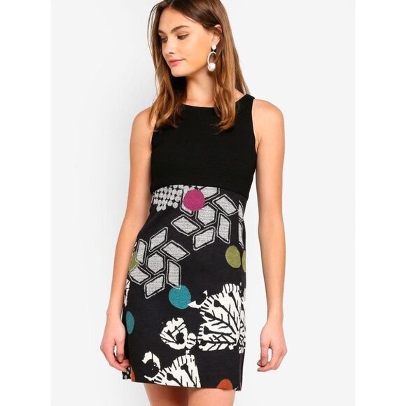 Desigual by C. Lacroix “Sheila” Black Multicolor Sleeveless Sheath Midi Dress ~M - Picture 16 of 16